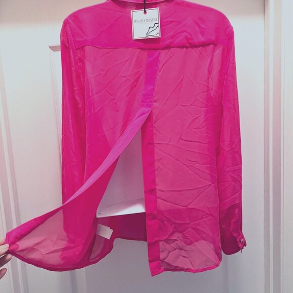 Bisou Bisou-NWT- Women's Long Sleeve Hot Pink Button Up Blouse-XS-Slit Up Back - Picture 9 of 16